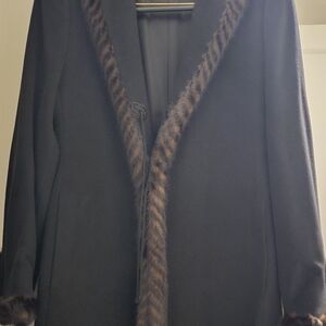 Elegant Black Coat with Mink Fur Trim